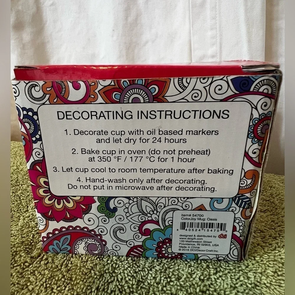 New Color Joy 11oz Stoneware Mug To Color Paisley Floral Theme Craft Kit